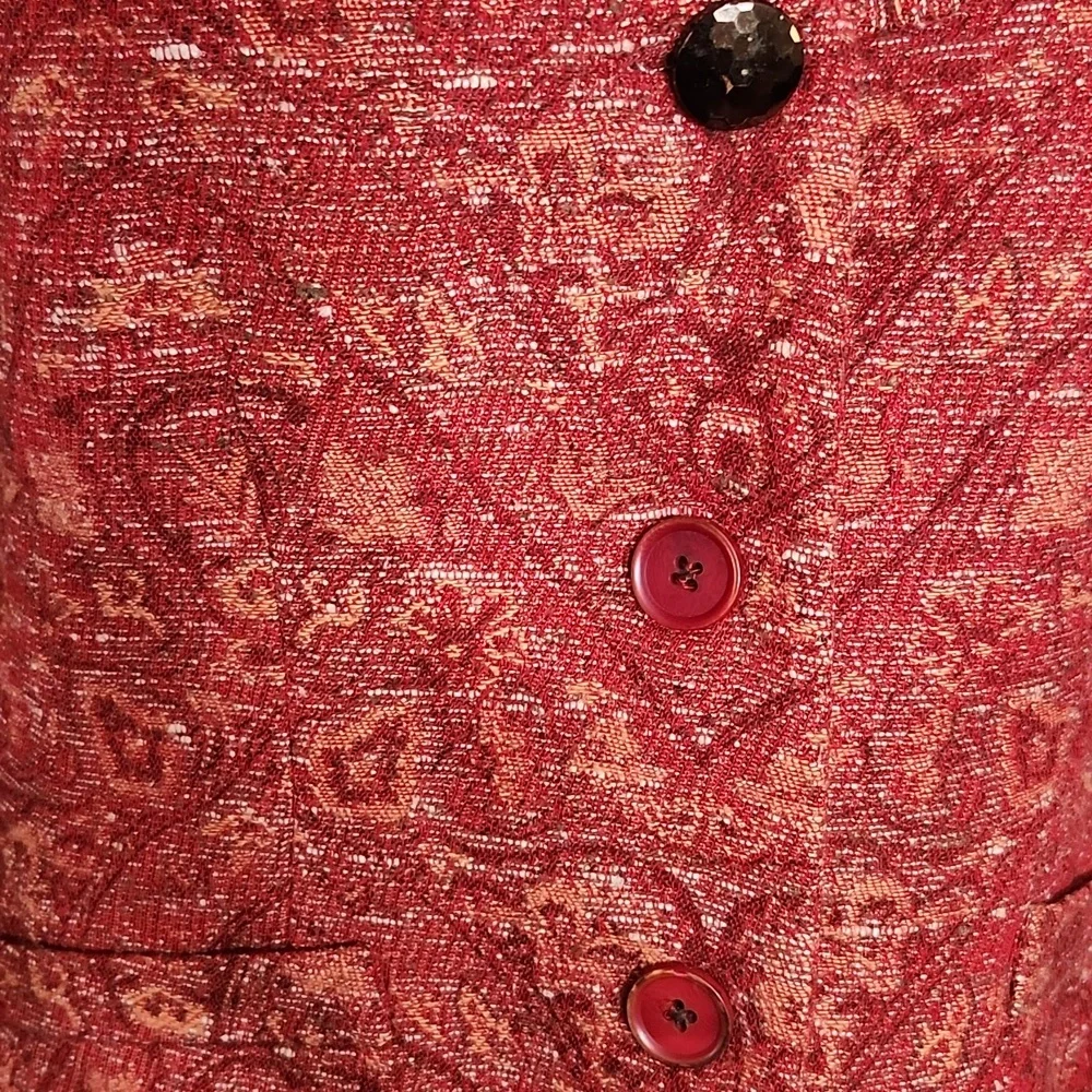 Karl Lagerfeld Tapestry Vintage Vest Double Flap Collar Wool/Silk Button Up Rust - Picture 6 of 12